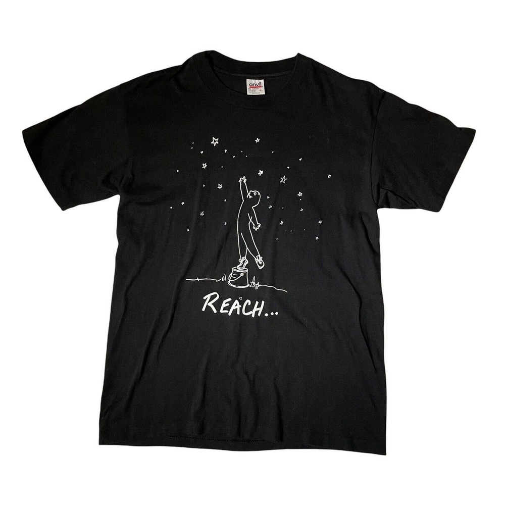 Vintage 1995 Inspirational Shirt Reach For The‎ Stars Black Large Unisex
